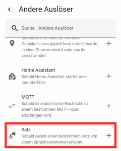 Satz als Auslöser in einer Home Assistant Automatisierung