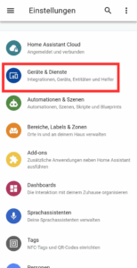 Geräte und Dienste in den Home Assistant Einstellungen