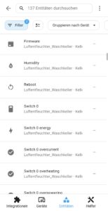 Entitäten in Geräte und Dienste von Home Assistant