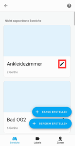 Einstellungen des Bereiches in Home Assistant