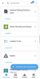 Liste aller Integrationen in Geräte und Dienste von Home Assistant