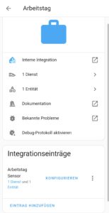 Integrationsübersicht von Arbeitdtag in Home Assistant