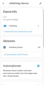 Dienst von der Arbritstag Integration in Home Assistant