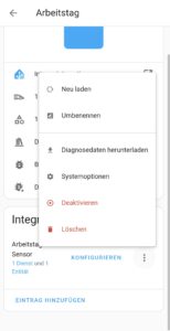 Optionen für die Arbeitstsg Integration in Home Assistant